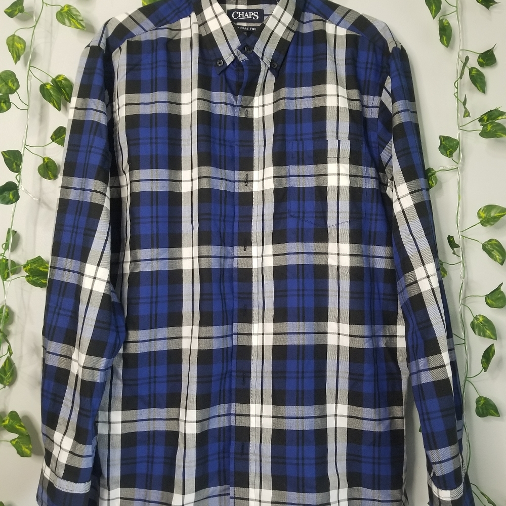 Chaps by Ralph Lauren Plaid Easy Care Twill Button Front Lrg Long Sleeve